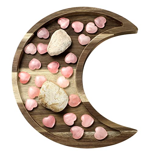 Mond Tablett aus Walnussholz, mit Kristallen, im Vintage-Stil, Mond-Design, für Schmuck, Dekoration, für Zuhause, Desserts, Cupcakes, Snacks, 23 x 11 cm (Holz) von Cunhill
