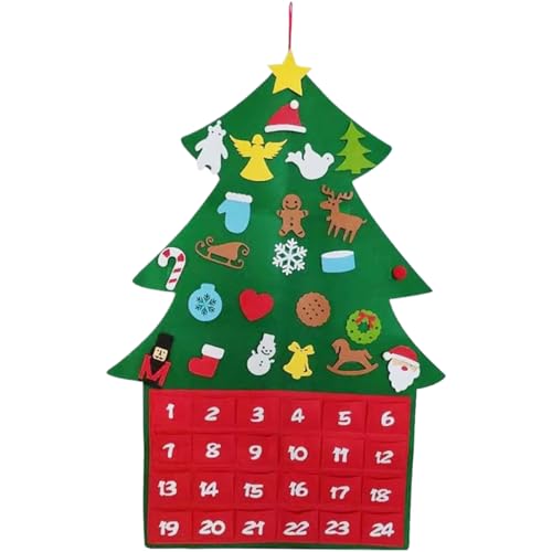 Adventskalender Taschen Nicht gewebter Stoff hängende Adventskalender mit Filz-Cartoon-Ornamenten wiederverwendbares Weihnachtsfest, Style 2, Stoff mit Taschen von Cunlvyyds