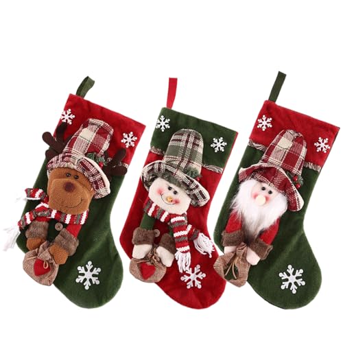 Cunlvyyds 3PCS -Weihnachtsstrümpfe mit Weihnachtsmann, Schneemann, Rentierpuppen -Weihnachtsstrumpf mit Schneeflockenmuster weiche und warme Strümpfe für Party Home Tree Decoration, Bulk Cunlvyyds 3PCS -Weihnachtsstrümpfe mit Weihnachtsmann, Schneemann, Rentierpuppen -Weihnachtsstrumpf mit Schneeflockenmuster weiche und warme Strümpfe für Party Home Tree Decoration, Bulk von Cunlvyyds