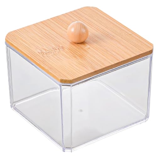 Cunlvyyds Baumwoll -Tupferbehälter mit Bambusdeckel transparent staubfester Baumwollkugelhalter Feuchtigkeitsdichtes Kapazität wasserdichtem Tupferhalter, 1 Schicht, Spender von Cunlvyyds
