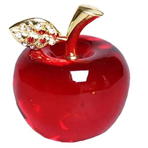 Cunlvyyds Kristall Apfel Ornament 50x55mm/1.97x2.17inch Simulation Druckguss Blatt Dekorative Briefbeschwerer Geschenk Dekoration für Auto Weihnachten, Blattgold, Glas Apfel von Cunlvyyds