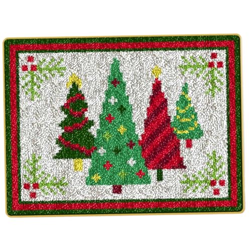 Cunlvyyds Latch Hook Kit 20x15 Weihnachtsriegel -Haken Kits, DIY Teppich Häkelgarn -Kits mit Weihnachtsbaummuster Teppich -Kit für Erwachsene von Cunlvyyds