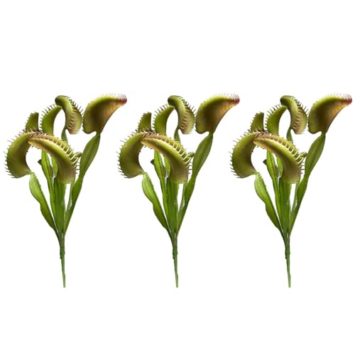 Cunlvyyds Venus Flytrap, 3pcs 15, 8 Zoll künstliche Venus-Fliegenfalle, lebensechter 8-Kopf-Fliegenfalle-Kostüm, Wiederverwendbare Kunstpflanzen für Büro-Heimtisch Vase Garden Innenräume von Cunlvyyds