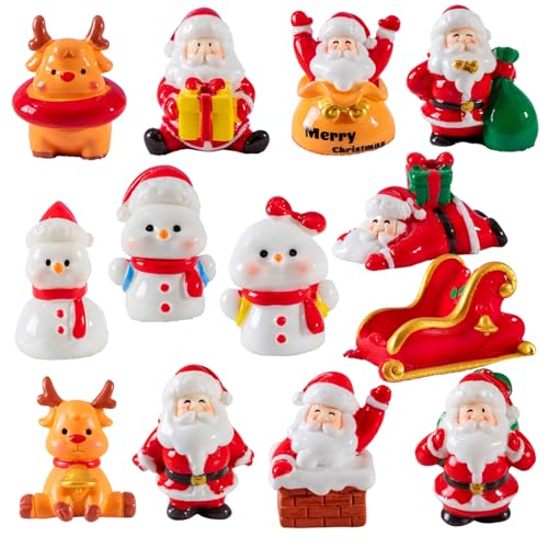 Cunlvyyds Weihnachten Miniaturen 13pcs/Set DIY niedliche Schneemann Santa Deer Weihnachten Figuren Cartoon Harzdekorationen für Tischfeier Home, Figuren von Cunlvyyds