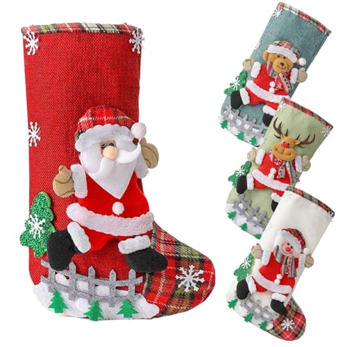 Cunlvyyds Weihnachtsstrumpf -Kit 4PCS 12 Weihnachtsstrümpfe süße Taschen für Familie, Urlaub, Partydekorationen (Santa + Snowman + Rentier + Bär), Strümpfe von Cunlvyyds