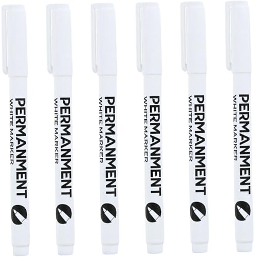 Cunlvyyds Weiße Lackmarker 6PCS-Basis der weißen Farbe mit weißem Farben 1 mm Schnellrocknen Stift wasserdichtem Dauermarkierungen für Holz, Metall, Stoff, Kunststoff und Glas, Marker von Cunlvyyds