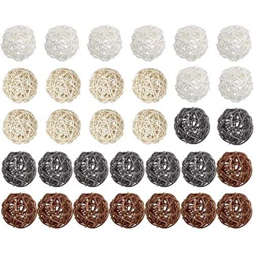 Cunlvyyds Wicker Rattan Bälle 32 PCs Dekorative Kugeln natürliche Kugeln Vase -Füllstoffe für Home Wedding Party Babyparty Weihnachtsfesthandwerk - 4 Farben, Weidenkugeln von Cunlvyyds