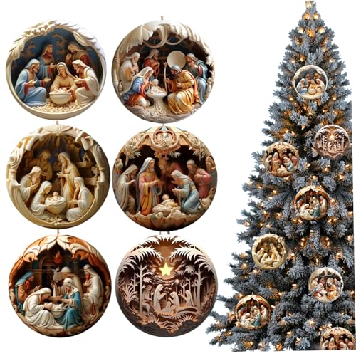 Geburten Weihnachtsschmuck, 6pcs 2D Flache Acryl -Krippe Ornamente, Szene Weihnachten, Retro -Auto -Hänge -Ornament, religiöse Geschenke für Frauen & Männer von Cunlvyyds