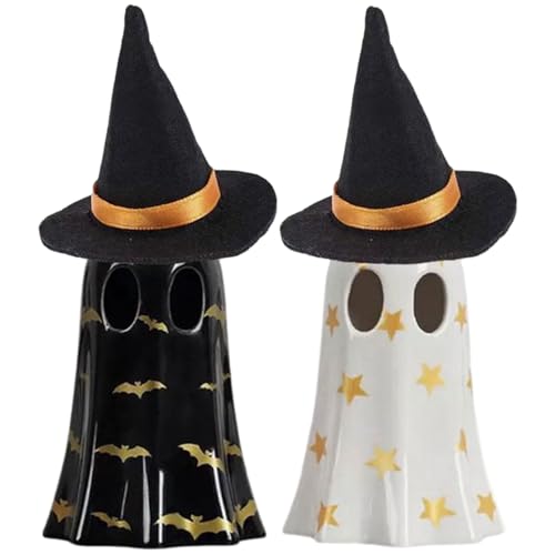 Halloween -Figuren, 2pcs niedliches Harzleuchten Ghost Figur mit Hexenhut gruselige Wohnkultur für Innenräume, Garten, Terrasse, Rasen, Geisterdekoration Halloween -Figuren, 2pcs niedliches Harzleuchten Ghost Figur mit Hexenhut gruselige Wohnkultur für Innenräume, Garten, Terrasse, Rasen, Geisterdekoration von Cunlvyyds