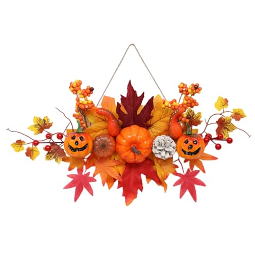 Herbstkranzkürbis Maple Blatt Halloween Kranz für Haustür Herbsttür mit hängendes Seil für Thanksgiving Halloween Dekorationen Herbstkranzkürbis Maple Blatt Halloween Kranz für Haustür Herbsttür mit hängendes Seil für Thanksgiving Halloween Dekorationen von Cunlvyyds