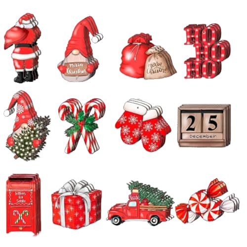 Mini -Baum -Ornamente 36pcs Holzhänge Süßigkeiten Ausschnitte Red Gnom Santa Claus Truck Handschuhe Miniatur Weihnachtsdekorationen mit Sackleinenseil, Süßigkeiten -Rohr -Weihnachtsschmuckstücke von Cunlvyyds