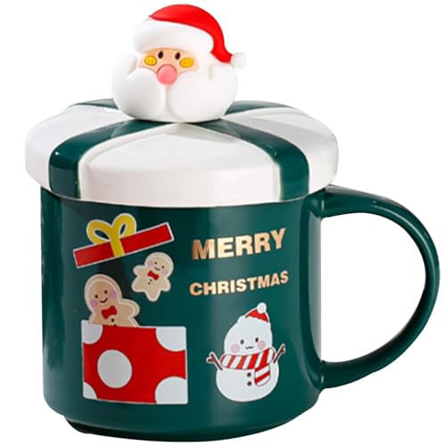 Weihnachtsbecher 400 ml Weihnachtsbecher mit Deckel und Rühren Sie Löffel süße Weihnachtsmecher Keramik Tee Tassen mit exquisiter Verpackung für Eltern Kinder Freunde Styleb Styleb von Cunlvyyds