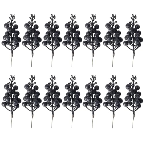 Weihnachtspicke 14pcs 8, 7 Zoll 15 Branchen Glitzer Beeren Stängel Weihnachtsbaumtopper Künstliche Pastellschmuck für Baum, DIY Weihnachtskranz Schwarz, Toper von Cunlvyyds