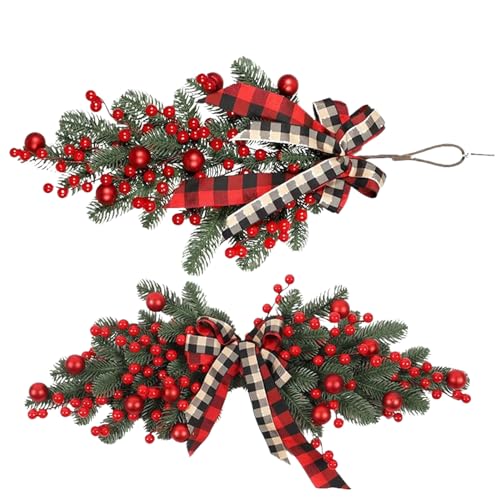 Weihnachtss Swag 2PCS Künstliche Weihnachts Tür Swag mit Bandbogen und roten Beeren hängen Ornament für Haustür, Treppe, Fenster, Regal, Festival, Weihnachtsdekoration Weihnachtss Swag 2PCS Künstliche Weihnachts Tür Swag mit Bandbogen und roten Beeren hängen Ornament für Haustür, Treppe, Fenster, Regal, Festival, Weihnachtsdekoration von Cunlvyyds
