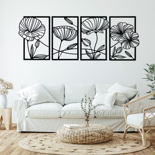 4 Stück Metalllinie Kunst Wanddekoration für Wohnzimmer Metall Blume Minimalistische Skulptur Moderne Ästhetische Mohnblume Blumenmotiv minimalistisch Wandbehang Schlafzimmer Zuhause Küche Badezimmer von Cunno