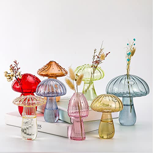 Cunno Pilzvase, Pilzform, Knospenglasvase, bunt, transparent, Hydrokultur-Pflanzenvase, Terrarium, Vase, Blumentopf für Zuhause, Büro, Desktop-Dekoration (kleine Löcher) von Cunno