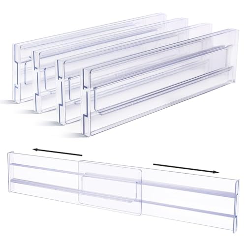 Kunststoff Schubladentrenner Verstellbar (30.99-55.12cm), Transparente Schubladenteiler, Schubladen Organizer für Küchenspeicher, Schlafzimmer, Kommode, mit doppelseitigem Klebeband von Cunsieun