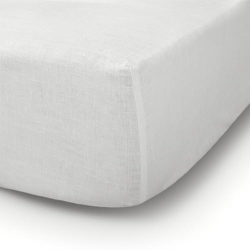 Bettlaken mit Ecken aus Leinen, cremefarben 160x200x30cm Bianco von Cuore di lino