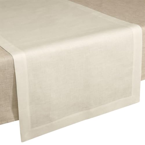 Cuore di lino - Tischläufer aus reinem Leinen, 100 % Made in Italy, weißer Rahmen (50 x 150 cm) von Cuore di lino