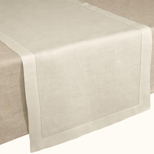 Cuore di lino - Tischläufer aus reinem Leinen, 100 % Made in Italy Ajour Cremeweiß (50 x 150 cm) von Cuore di lino