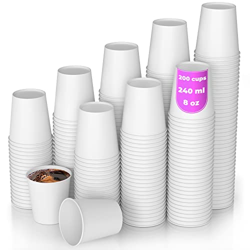 200 Weiße Pappbecher 240ml 8 Oz Coffee to Go - Kaffeebecher to Go Zum Servieren von Kaffee, Tee, heißen und kalten Getränken von CupCup