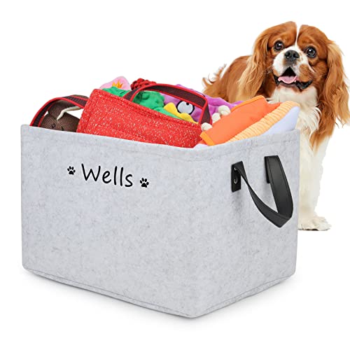 Cuperay Hundespielzeug Aufbewahrungsbox mit Personalisierte Namen, Faltbar Spielzeugkiste mit Ledergriffen, Aufbewahrungskorb für Die Organisation Von Hundespielzeug und Haustierzubehör von Cuperay
