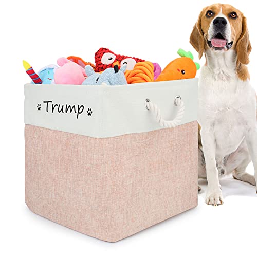 Cuperay Hundespielzeug Box mit Personalisierte Namen, Faltbare Spielzeugkiste mit Griffe, Quadratischen Korb Aufbewahrung für Die Organisation Von Lebensmitteln Kleidung und Hundezubehör(Weiß Rosa) von Cuperay