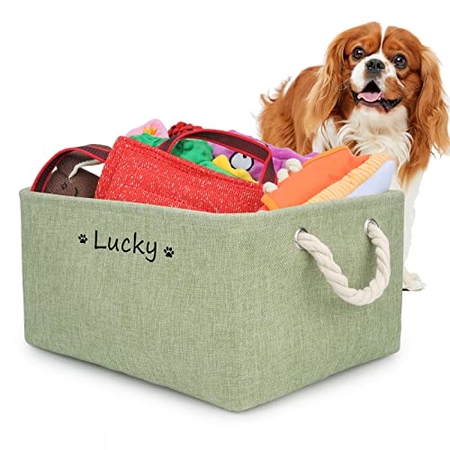 Cuperay Personalisierte Hundespielzeug Aufbewahrung mit Namen, Faltbare Spielzeugkorb mit Baumwollgriff, Spielzeugkiste für Die Organisation Von Haustier Spielzeug und Haustierzubehör(Hellgrün) von Cuperay