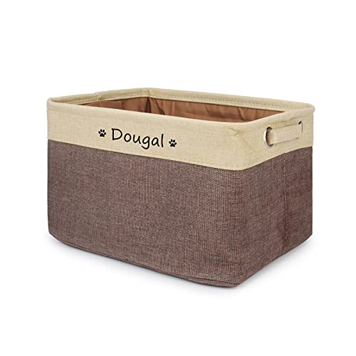 Hundespielzeug Aufbewahrungsbox mit Personalisierte Namen, Faltbare Spielzeugkiste mit Griffen, Hunde Spielzeugkorb für Die Organisation Von Lebensmitteln Kleidung und Haustiere Zubehör(Beige-Kaffee) von Cuperay