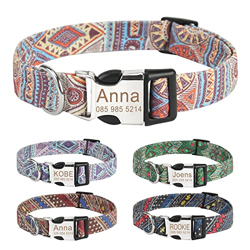 Personalisiert Hundehalsband und Leine Set, Frei graviertes Name und Telefonnummer Hunde Halsbänder, Verstellbares Retro Nylon Hunde Halsband für kleine mittlere große Hund(L,Orange) von Cuperay