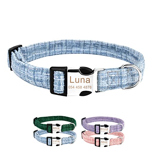 Personalisierte Hundehalsband und Leine Set, Frei Graviertes Hundehalsband mit Namen und Telefonnummer Welpenhalsbänder, Weiche Dicke Hunde Halsbänder mit D-Ring für Kleine bis Große Hunde(XS,Blau) von Cuperay