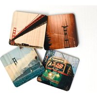 San Francisco Sehenswürdigkeiten Untersetzer - Set 2 Beunruhigt Foto Transfers Auf Holz von CuppaFog