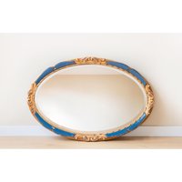 Großer Ovaler Goldener Spiegel, Abgeschrägtes Glas, Verzierter Vergoldeter Wandspiegel, Rokoko-Revival, Horizontaler Wandbehang, Handgeschnitzter von CuratedVintageStore