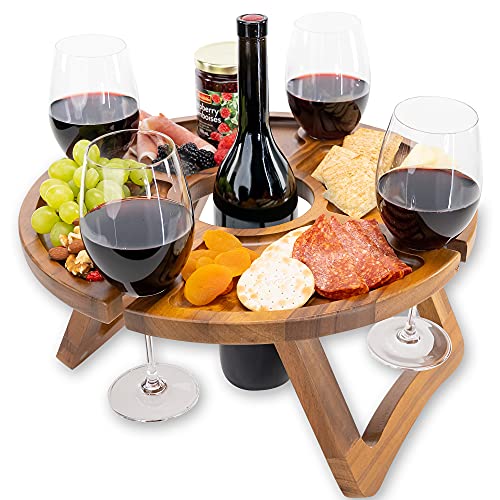 Klappbarer Weintisch - Hält Weingläser und -Flaschen an ihrem Platz - Outdoor Weintisch - Tragbarer Weintisch - Picknicktisch Mini Campingtisch Weinglashalter Holz - Outdoor Wine Table Picnic Table von Curawood