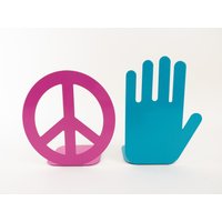 Peace Zeichen Buchstützen - Emoji Decor Kinderzimmer Wohnheim Rosa Und Blaue von CurialVintage
