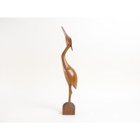 Teak Holz Kranich - Schweizer Figur Mid Century Vogel Statue von CurialVintage
