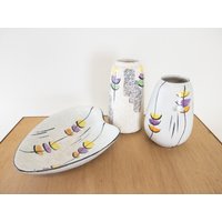 West German Pottery - Bay Keramik Vasen Mid Century Deutsche Und Schüssel von CurialVintage
