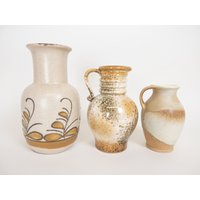 West German Pottery Vase Beige & Gelbe Keramik, Strehla Bay Scheurich von CurialVintage