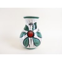 West German Pottery - Keramik Vase Rote Und Grüne Blumen Motiv Von Bay von CurialVintage