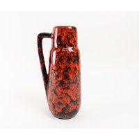 West German Pottery - Rote Und Schwarze Scheurich Vase Mit Henkel Keramik Fat Lava Made in Germany von CurialVintage
