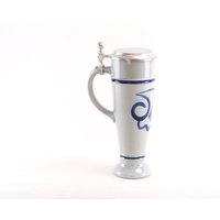 steingut Bierkrug Blau Und Grau Mit Zinndeckel Von Gerz Germany - Oktoberfest von CurialVintage