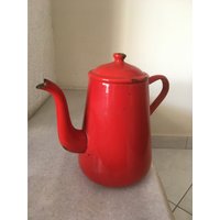 Emaille Metall Teekanne Mit Deckel. Rotes Eisen Rosty Patina Küche Bauernhaus Dekor. Vintage 1940Er Jahre Küchenutensilien von CurioseVintageShop