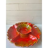 Vintage California Pottery Lazy Susan Serviertablett , Orange Chip, Vorspeisenplatte Erntedank Appetizer Tablett, Servierschale Geschenk von CuriouslyCuratedShop