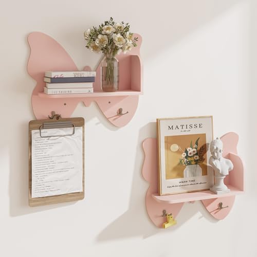 Curipeer Schweberegale mit rosa Schmetterlingen, 2er-Set von Curipeer
