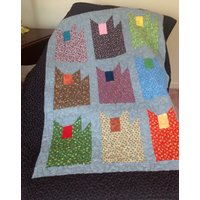 Calico Cats Patched Überwurf Quilt, 41 "x 54" von CurlUpQuiltsAndMore