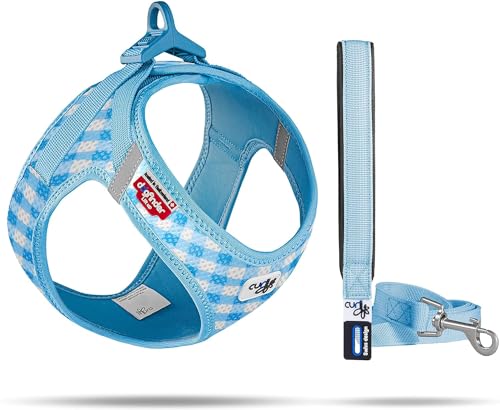 Vest Harness curli Clasp Air-Mesh SkyBlue-Caro 2XS & Leash M von Curli