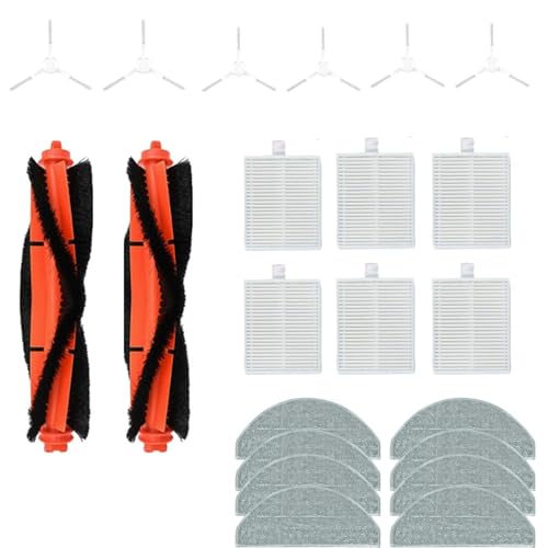 22 Stück Ersatzteile für Xiaomi E10 E10C E12 B112 / Mijia 3C Plus C103 Roboter-Staubsauger. Ersatzteile enthalten 2 Hauptbürsten, 8 Wischtücher, 6 Hepa-Filter, 6 Seitenbürsten. von Curlingooㅤㅤ