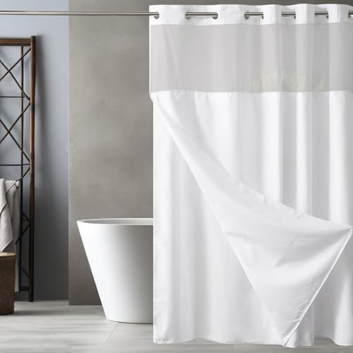 Curoayood No Hook Double Shower Curtain Set mit Snap in Liner, Heavy Duty Waffel Duschvorhang für Badezimmer, mit See Through Window, Maschine waschbar & wasserdicht 180x188 Zoll weiß Curoayood No Hook Double Shower Curtain Set mit Snap in Liner, Heavy Duty Waffel Duschvorhang für Badezimmer, mit See Through Window, Maschine waschbar & wasserdicht 180x188 Zoll weiß von Curoayood