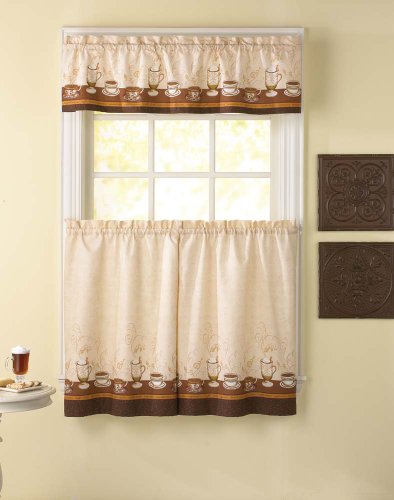 Curtainworks Cafe Au Lait Vorhang und Volant, 3-teilig, Beige von Curtainworks