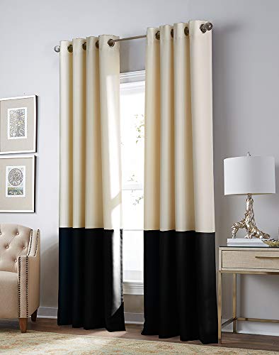 Curtainworks Kendall Color Block Vorhang mit Ösen, 213,4 cm, Creme/Schwarz von Curtainworks